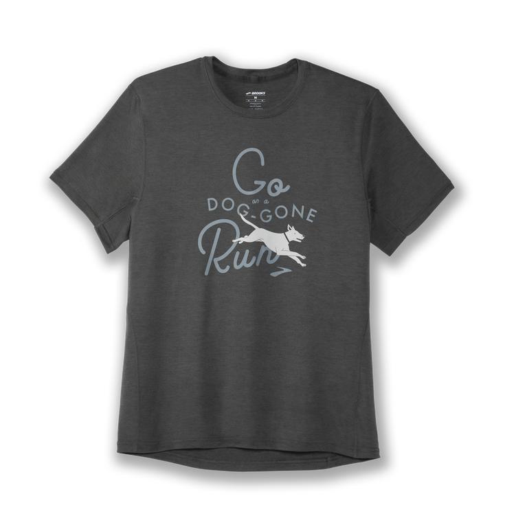 Brooks Distance Graphic Men's Short Sleeve Running Shirt - Heather Dark Oyster/Dog Gone/grey (52671-